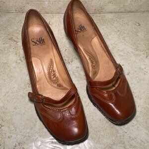 Söfft Brown Leather Mary Jane Heels  Cottage Boho Casual Comfort Office